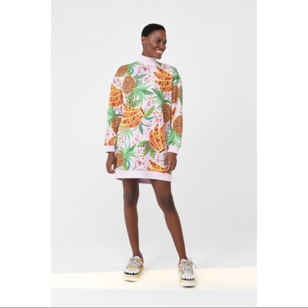 FARM Rio lilac Mixed Fruit turtleneck sweatshirt dress